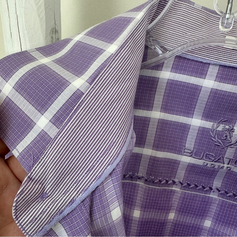 Bugatchi Men’s Purple Grid Pattern Long Sleeve Dress Shirt SZ XL - Picture 8 of 13